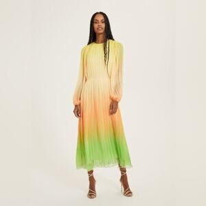 NWTs SOMETHING NAVY Pleated Long Sleeve Dress In Yellow/Orange Ombre (S)
